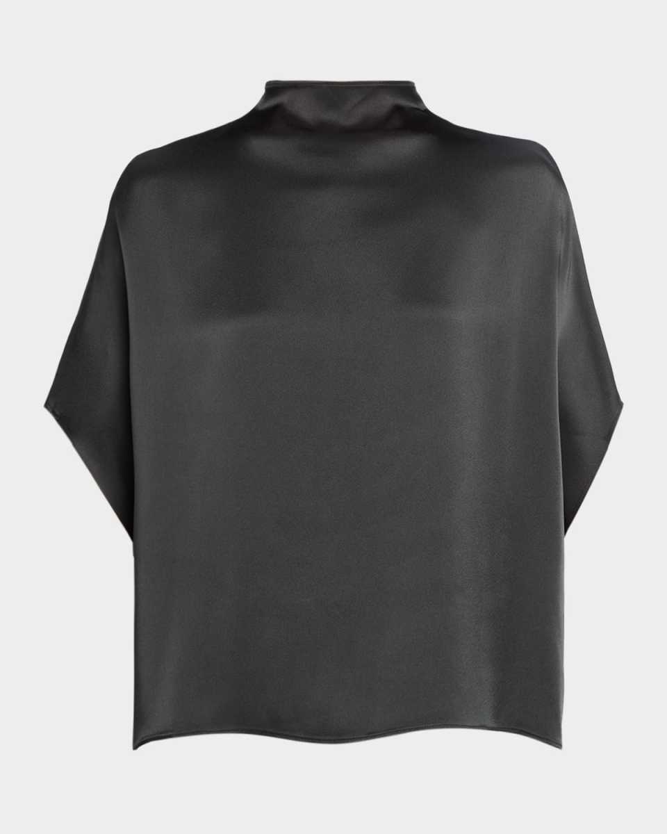 Fluid Mock-Neck Satin Cape T